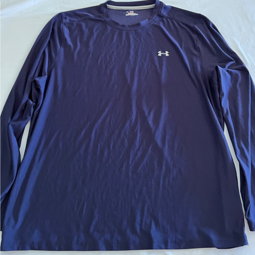 L Under Armour Men’s HeatGear Long Sleeve Shirt Navy Blue Activewear Running lar